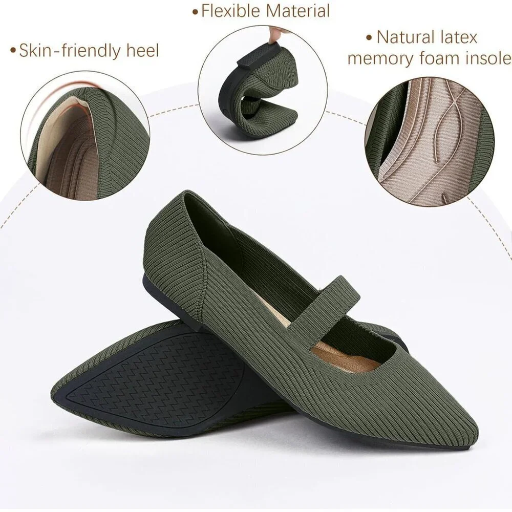 Women's Flats Shoes Pointed Toe Ballet Comfortable Dressy Mary Jane Flat Green